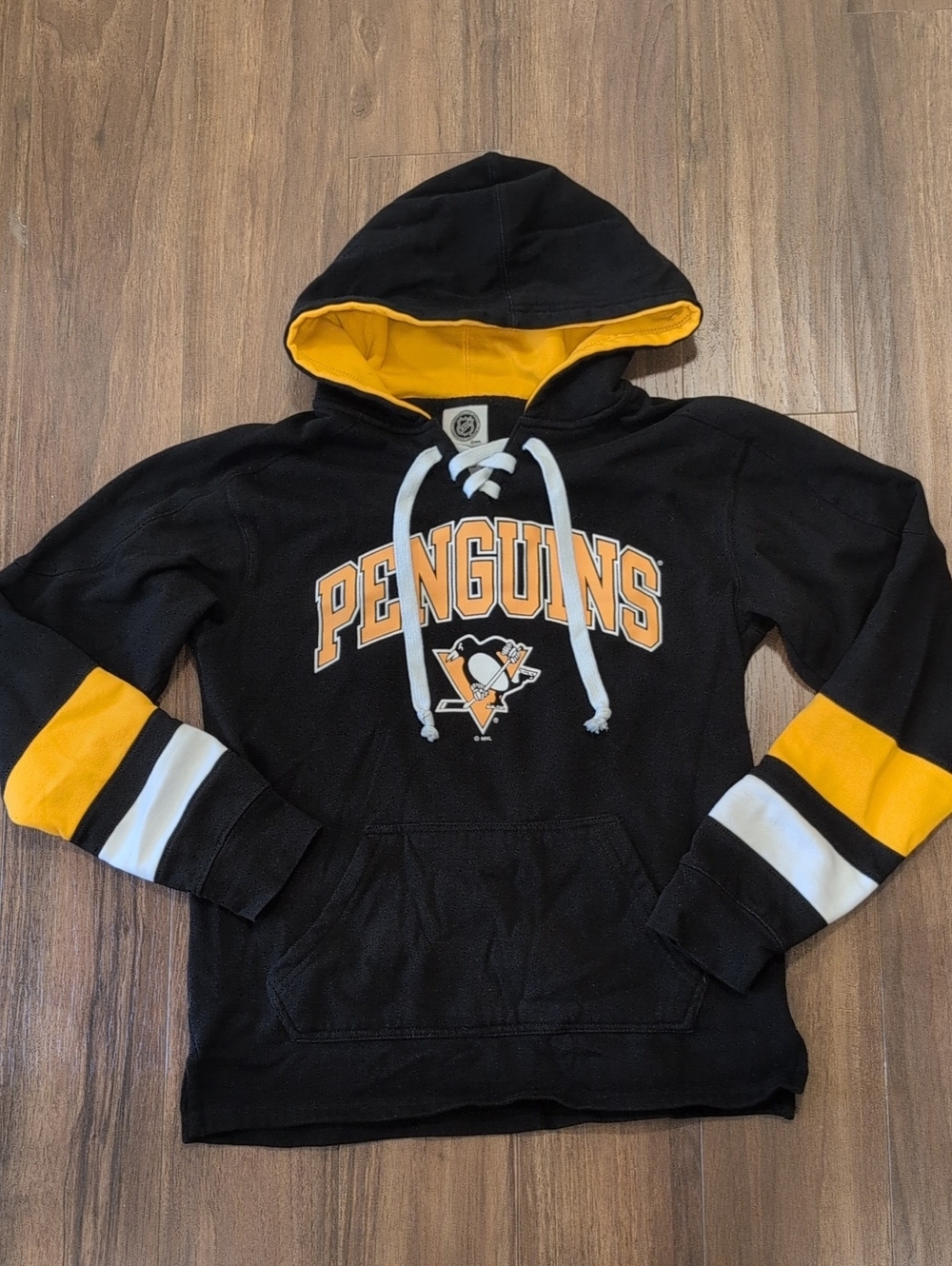Pittsburgh Penguins Black & Gold Hooded Hockey Sweatshirt Lace Up